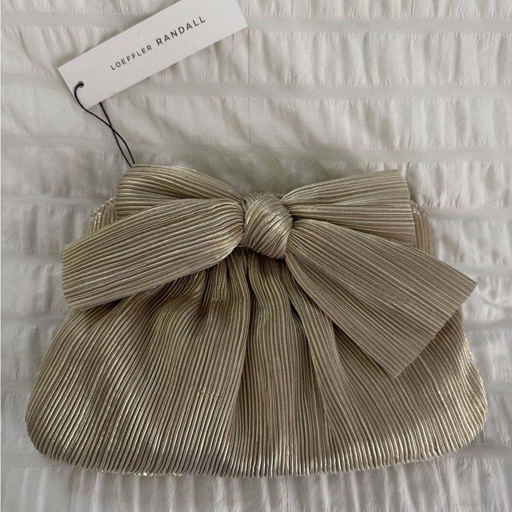 Loeffler Randall Gold Pleated Bow Clutch